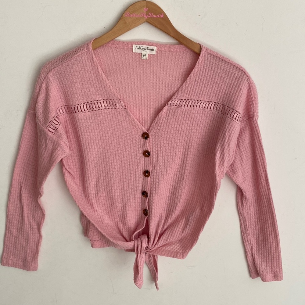 Full circle trends waffle net‎ long sleeve crop top, Size M